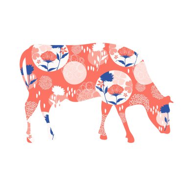 Floral cow silhouette. Vector illustration. Farm animal. clipart