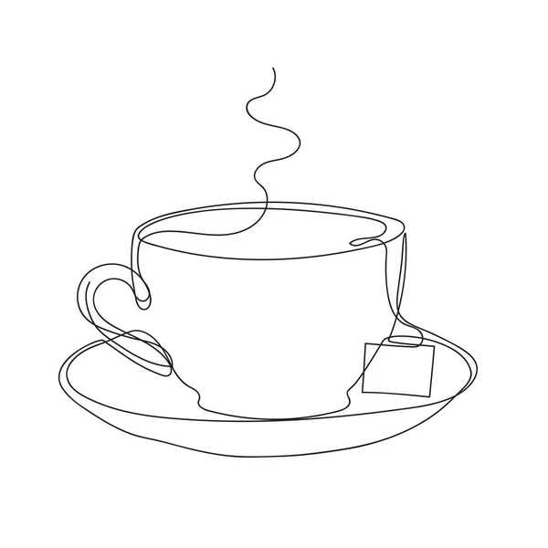 Tea cups and saucer and tea bag. Minimalist style graphics. — Stock Vector