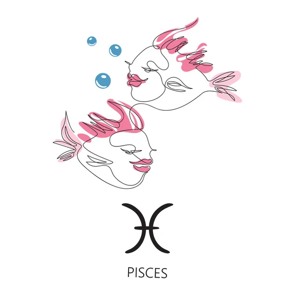 Peixes signo do zodíaco. O símbolo do horóscopo astrológico. Ilustração desenhada à mão. —  Vetores de Stock