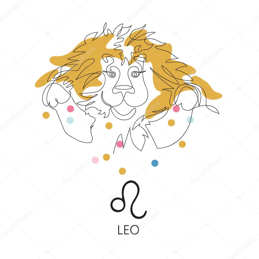 Zodiac sign Leo. One line. Vector illustration in the style of minimalism. Continuous line.The symbol of the astrological horoscope. Hand-drawn illustration.