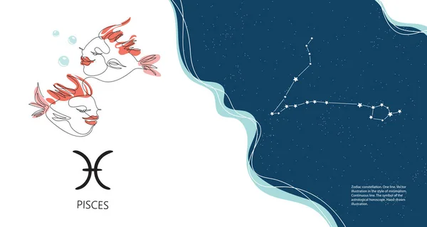 Fond zodiaque. Constellation de Poissons. L'élément de l'eau. Bannière horizontale. — Image vectorielle