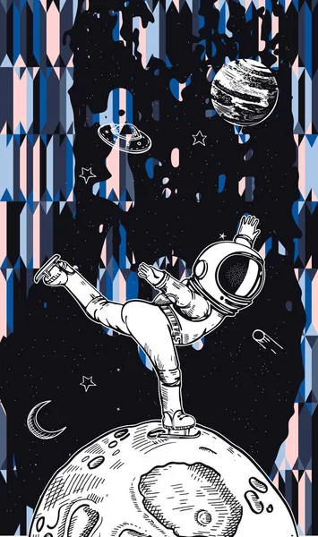 Un astronauta está patinando en el espacio. Patinaje artístico. Ilustración sobre el tema de astronomía . — Archivo Imágenes Vectoriales