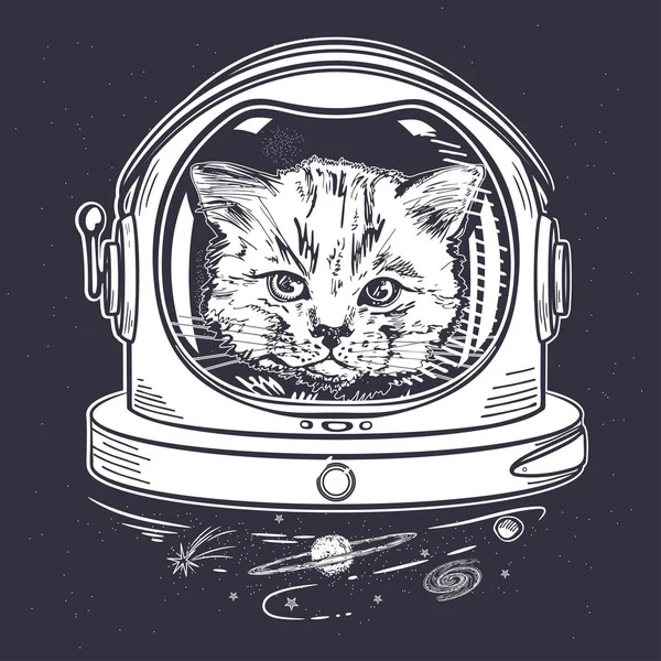 Katze im Weltraumhelm. Astronaut. Porträt einer Katze. — Stockvektor