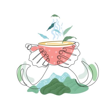 Hands are holding a cup. Cup of tea. Tea party clipart