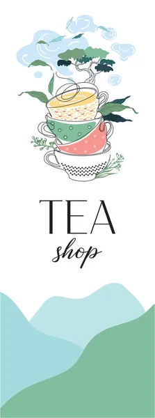 Çay tasarımı için dikey arka plan. Çay dükkanı.. — Stok Vektör