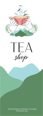 Çay tasarımı için dikey arka plan. Çay dükkanı..