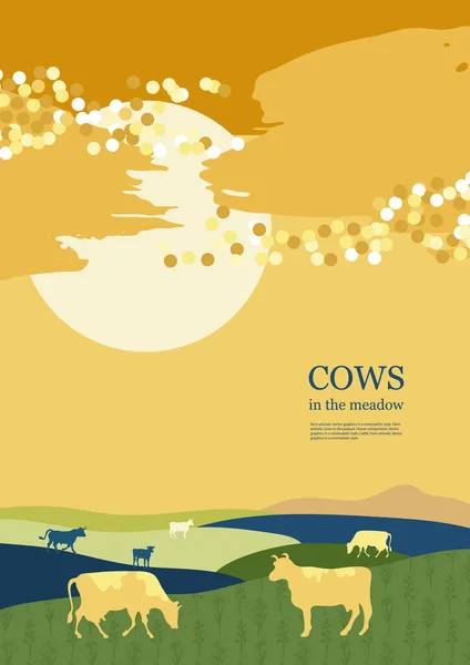 サンプルパンフレット農業の背景。円で構成された牛. — ストックベクタ