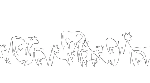 Seamless pattern. Cows drawn in one line. Farm animals. — Stockový vektor