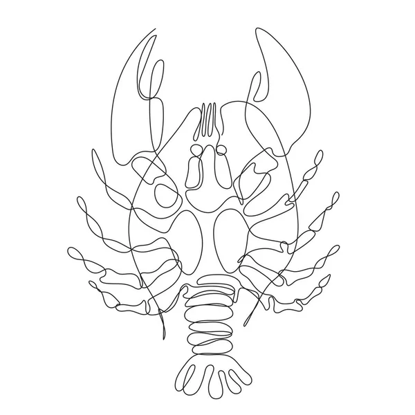 Sea cancer drawn in one line. Lobster. Continuous line. — Stok Vektör
