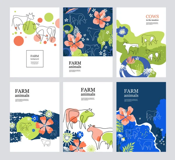 Set of agricultural banners. Sample brochure. Cows in the pasture. — Stock Vector