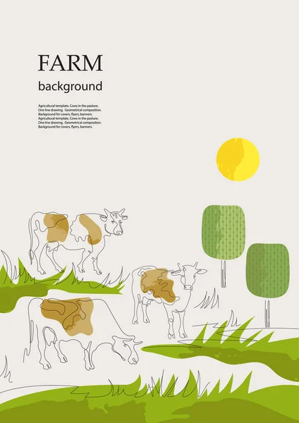 As vacas são desenhadas em uma linha. Folheto de amostras. Fundo agrícola. — Vetor de Stock