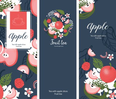 Tea card design. Fruit tea. Tea with an apple. Template for flyers, banners, advertising.