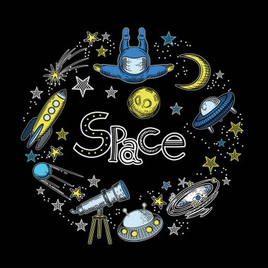 Square card template with the image of cosmic elements.