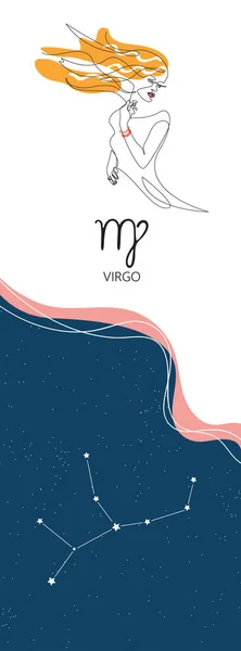 Zodiac background. Constellation virgo. Vertical banner. One line. — Stockový vektor