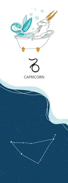 Fond zodiaque. Constellation du Capricorne. Une seule ligne. Graphiques minimalistes. — Image vectorielle