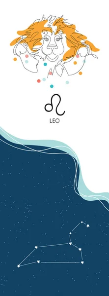 Zodiac achtergrond. Sterrenbeeld Leeuw. Eén lijn. Minimalistische afbeeldingen — Stockvector