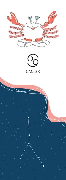 Зодиакальное прошлое. Рак созвездия. Элемент воды. Одна строчка. Минималистическая графика . — стоковый вектор