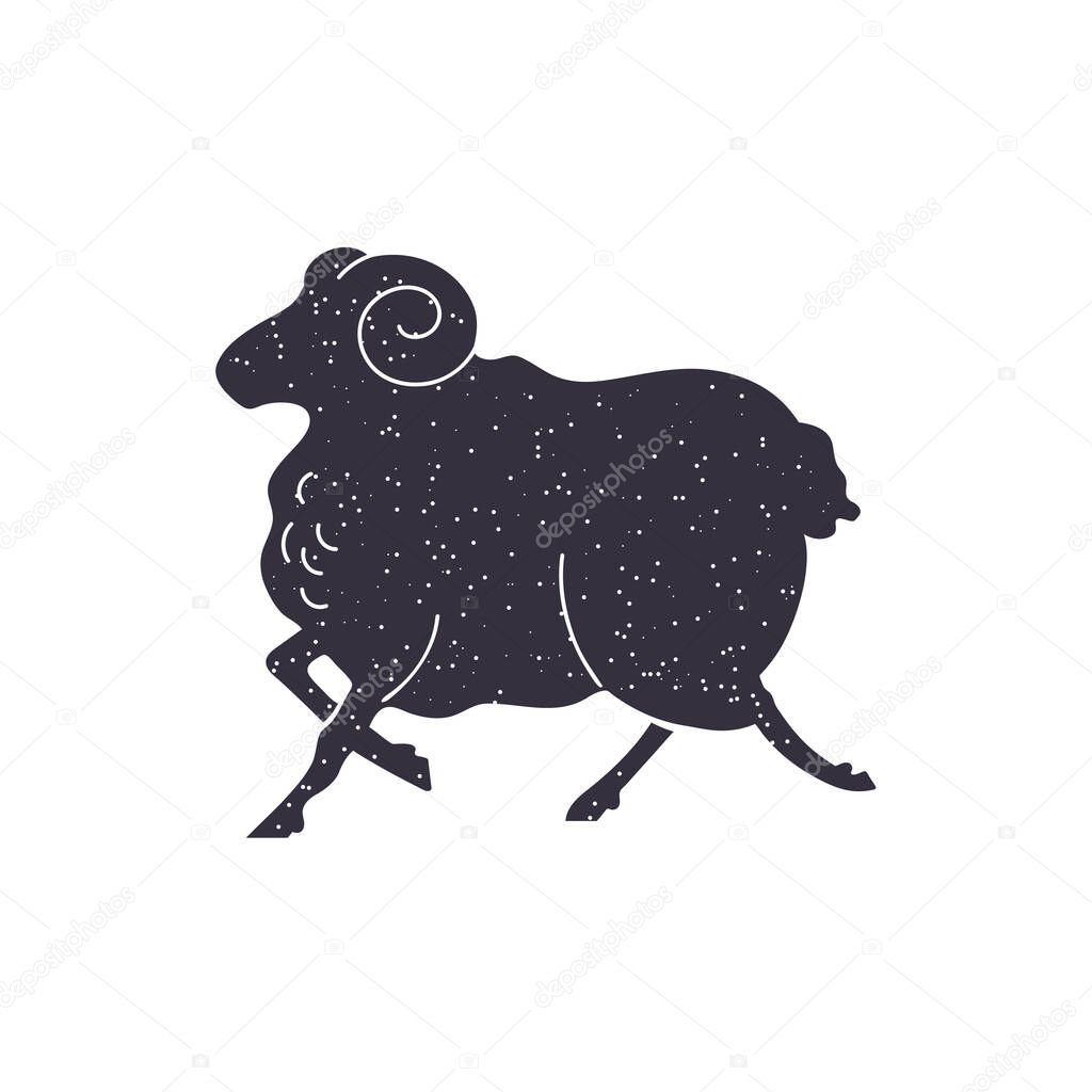 Zodiac sign Aries. The symbol of the astrological horoscope. Silhouette of a lion.