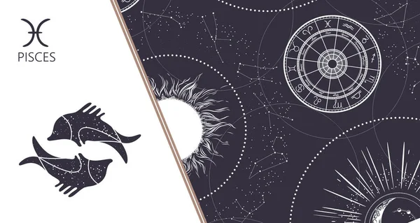 Zodiac geçmişi. Balık Takımyıldızı. Yatay pankart. Vektör illüstrasyonu