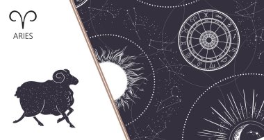 Zodiac geçmişi. Koç Takımyıldızı. Yatay pankart. Vektör illüstrasyonu
