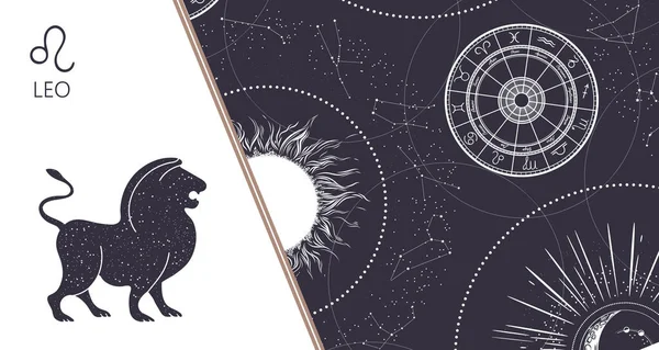 Zodiac achtergrond. Sterrenbeeld Leeuw. Horizontale banner. Vectorillustratie — Stockvector