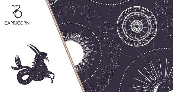 Zodiac achtergrond. Sterrenbeeld Steenbok. Horizontale banner. Vectorillustratie — Stockvector