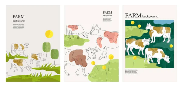 Fondo agrícola. Vacas en el pasto. Gráficos minimalistas . — Archivo Imágenes Vectoriales