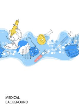 Tıbbi geçmişi var. Mikroskop, şırınga, test tüpleri, maske. Laboratuvar araştırması.