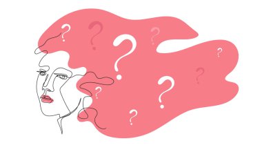 Kadın kafasında sorular var. Kadınsı düşünceler. Çözüm. Kuşkular.