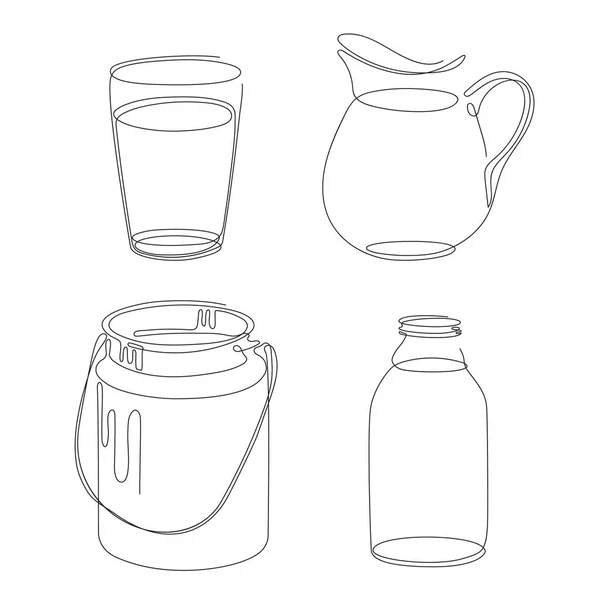 Set van beelden van gebruiksvoorwerpen voor melk. kan, kan, glas en fles. — Stockvector