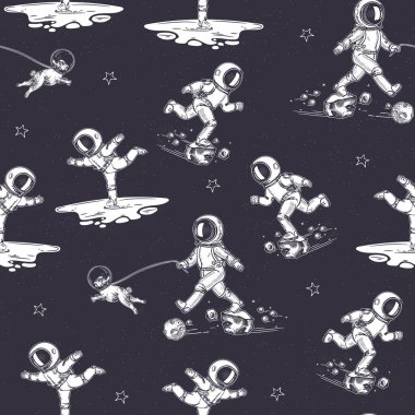 Astronotlar koşar, buz pateni yapar, köpekle gezer. Kusursuz desen.