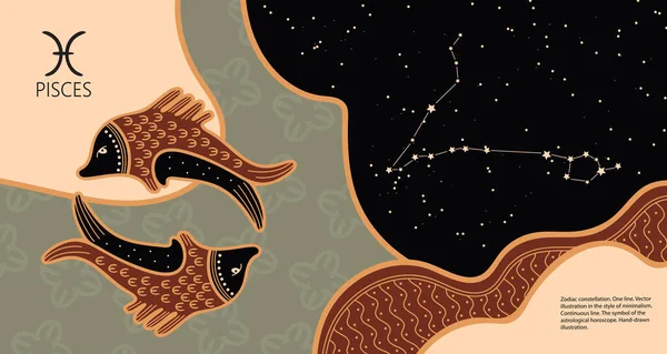 Fond zodiaque. Constellation Poissons. Bannière horizontale. Illustration vectorielle — Image vectorielle