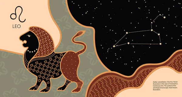 Tierkreiszeichen Hintergrund. Sternbild Löwe. Horizontale Fahne. Vektorillustration — Stockvektor