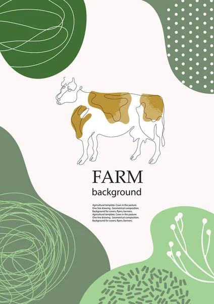 La vaca se dibuja en una línea.Folleto de muestra. Contexto agrícola . — Archivo Imágenes Vectoriales