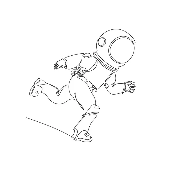 Astronaut runs in space. Sketching graphics. Continuous line. — Stock Vector