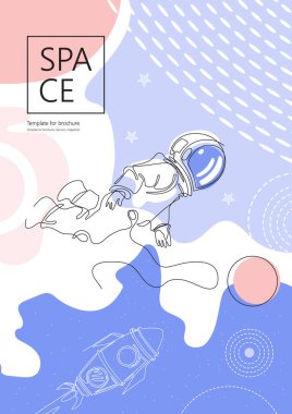 Astronot uzayda uçar. Astronomi. Bir çizgi çizimi.