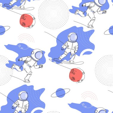 Kusursuz desen. Astronot uzayda koşar. Bir astronot tüm galakside snowboard yapıyor..