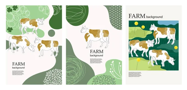 Fondo agrícola. Vacas en el pasto. Gráficos minimalistas . — Archivo Imágenes Vectoriales