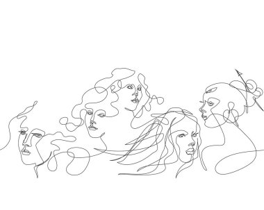 Pattern with female faces. Female face drawn in one line. vector Pattern with female faces. Female face drawn in one line. vector