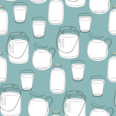 Süt için alet edevat seti. Kutu, sürahi, bardak ve şişe..