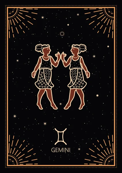 Cartes de signes du zodiaque. Fond zodiaque. Constellation Gémeaux. Style antique . — Image vectorielle