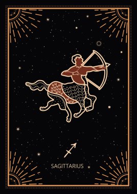 Zodiac İşaret Kartları. Zodiac geçmişi. Takımyıldızı Yay burcu. Antika tarzı.