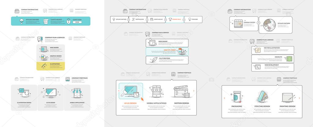 Collection of various navigation elements for web, print and mobile templates