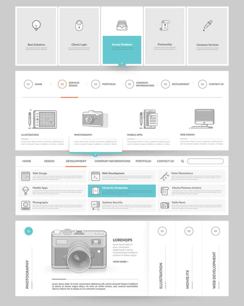 Elementos de plantilla de sitio web con iconos conceptuales . — Vector de stock