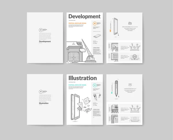 Collezione Bifold Brochure Con Icone Concettuali — Vettoriale Stock