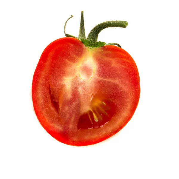 Tomatenscheibe isoliert auf weißem Hintergrund, Draufsicht — Stockfoto