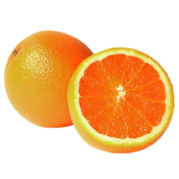 Orange fruit half and two segments or cantles isolated on white background for graphic designers. — Stock Photo, Image