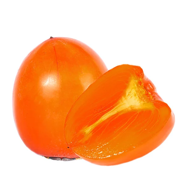 Ripe persimmon and slice on white background — Stock Photo, Image