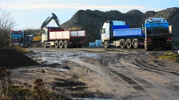 Lastwagen bei Erdarbeiten in Ystad — Stockvideo