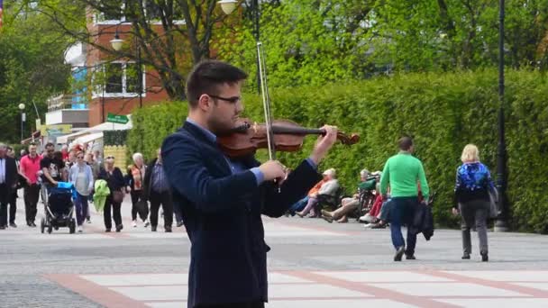 Músico callejero en Swinoujscie, Polonia — Vídeos de Stock